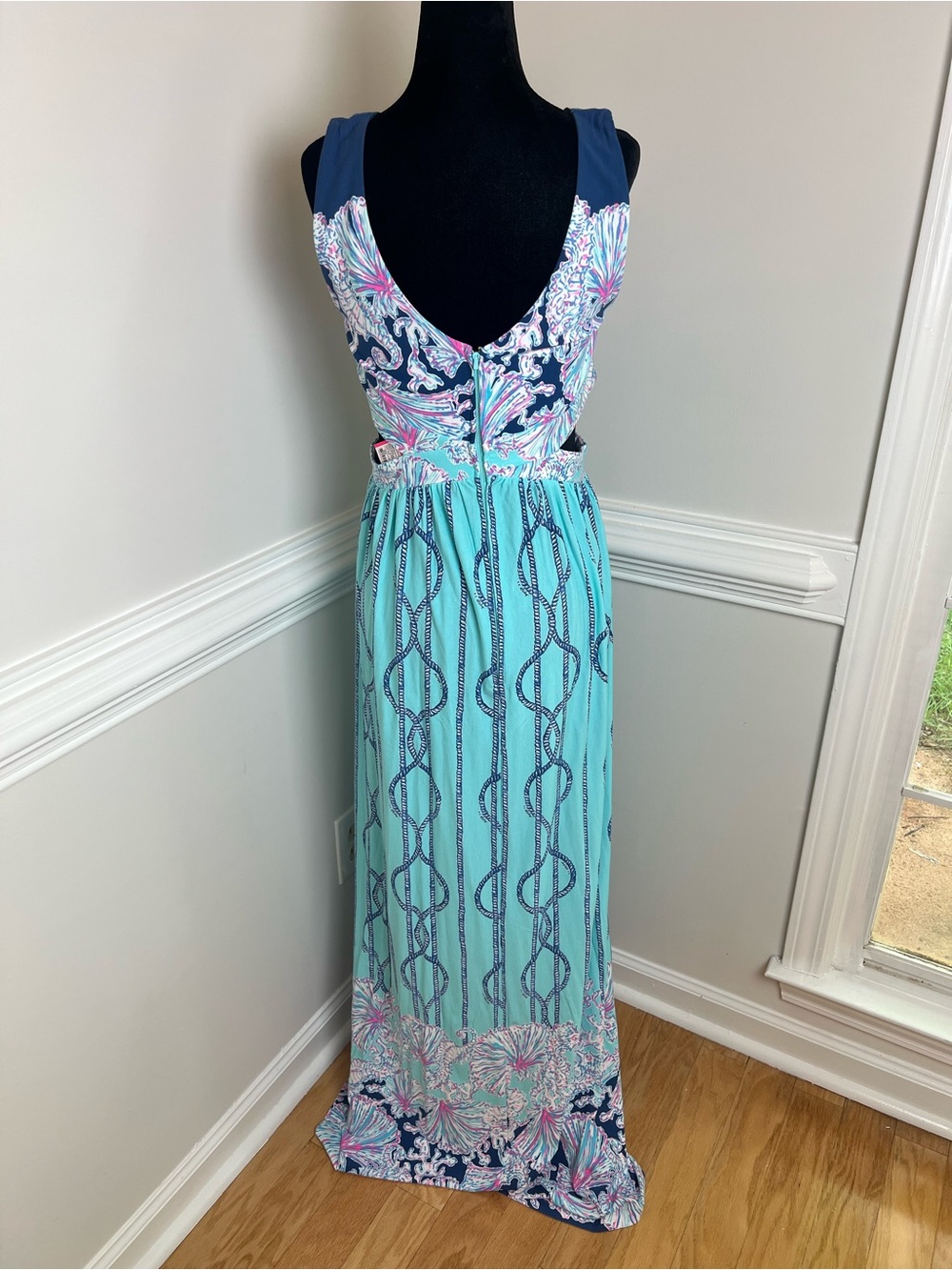 NWT Lilly Pulitzer Marcia Maxi Dress A Frayed Knot Light Aqua Cutout Size 8 - Picture 5 of 12
